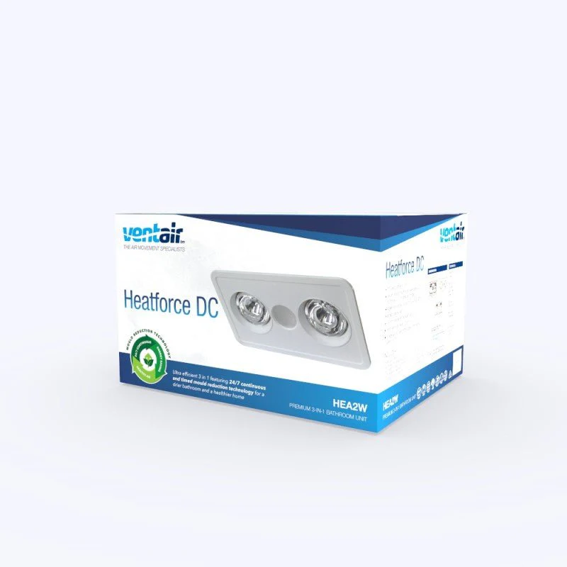 Ventair Heatforce DC 2 Bathroom 3-in-1 Heat, Light & Exhaust Fan | White - Image 3