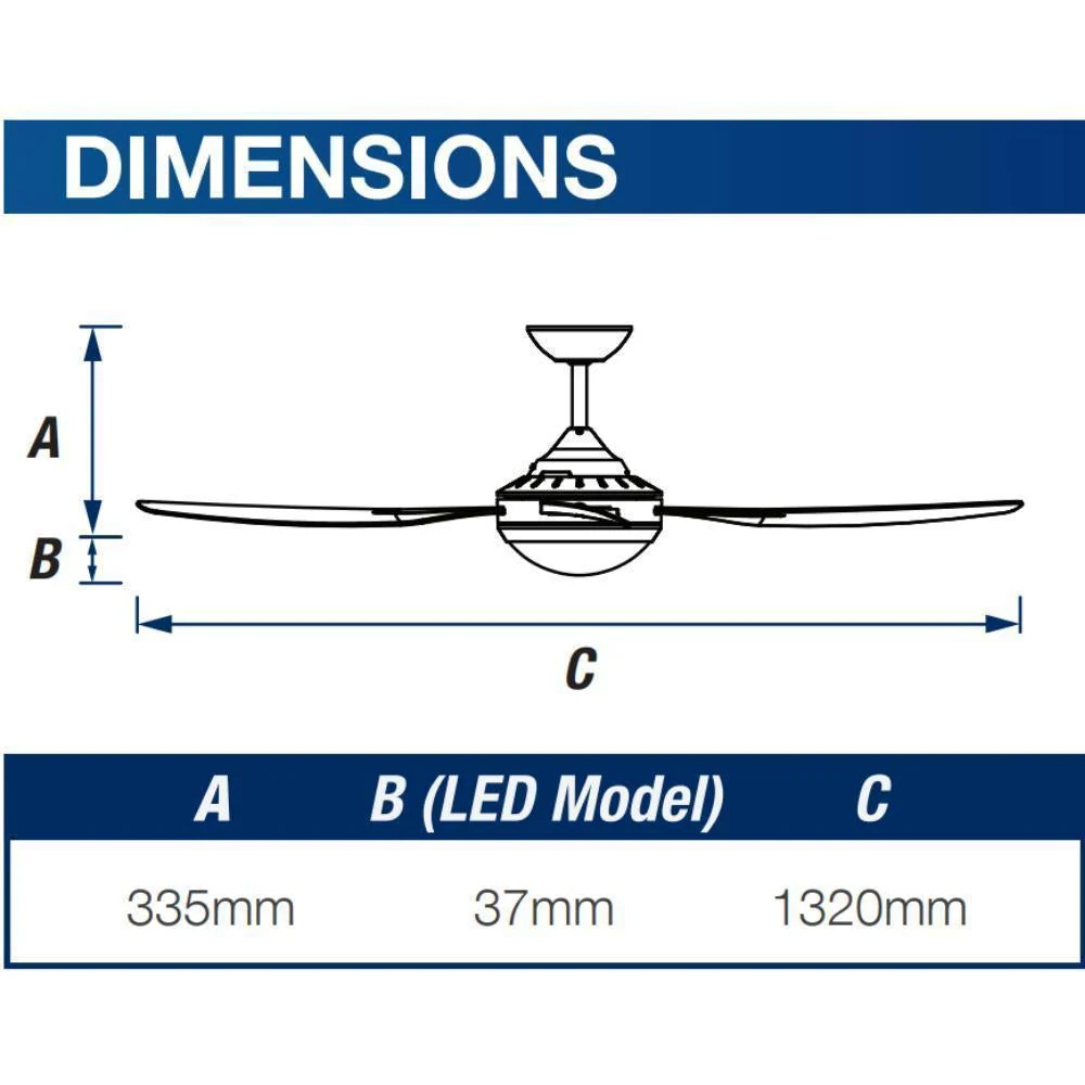Ventair ROYALE-II - 4 Blade 1320mm 52" AC Ceiling Fan With 18W LED Light - Image 5
