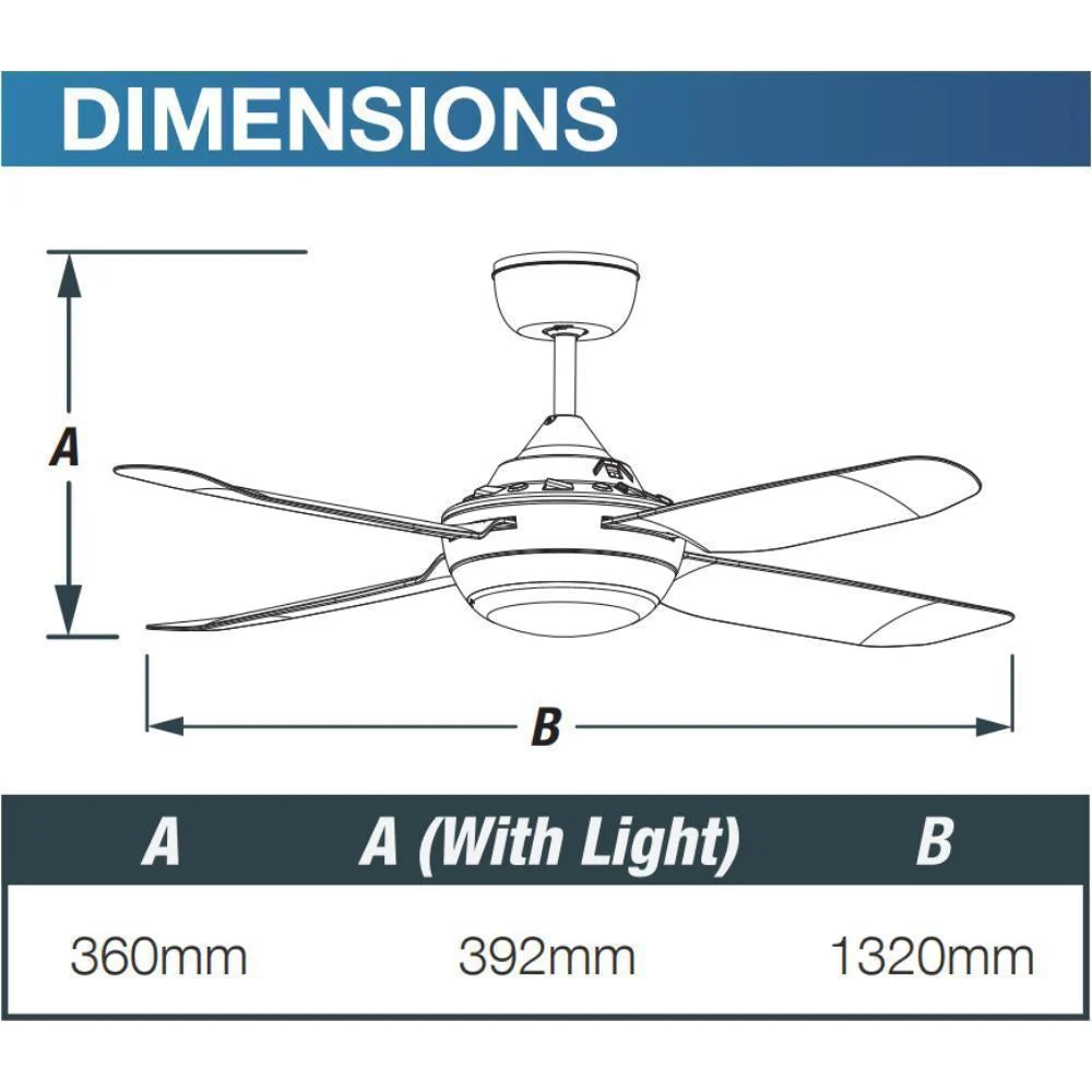 Ventair SPINIKA-48-LIGHT - 4 Blade 1220mm 48" AC Ceiling Fan With 20W Colour Changeable LED Light - Image 5
