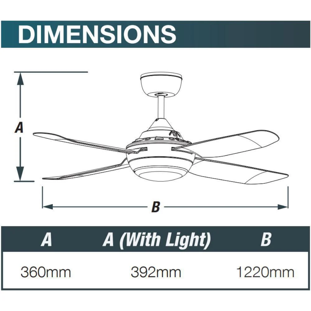 Ventair SPINIKA-52-LIGHT - 4 Blade 1300mm 52" AC Ceiling Fan With 20W Colour Changeable LED Light - Image 5