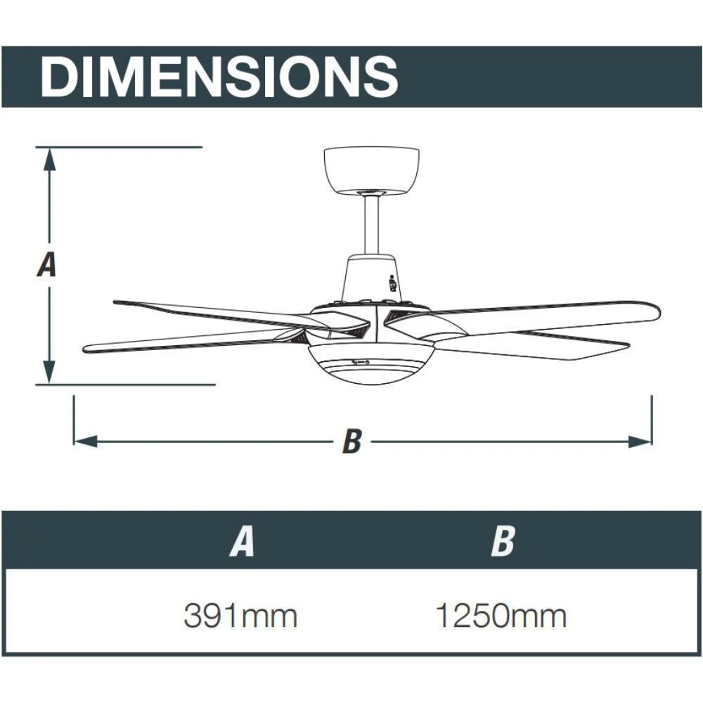 Ventair SPYDA-50-LIGHT - 4 Blade 1250mm 50" Fully Moulded PC AC Ceiling Fan With 20W LED Light - Image 7
