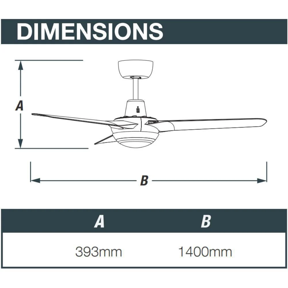 Ventair SPYDA-56-LIGHT - 3 Blade 1400mm 56" Fully Moulded PC AC Ceiling Fan With 20W LED Light - Image 13