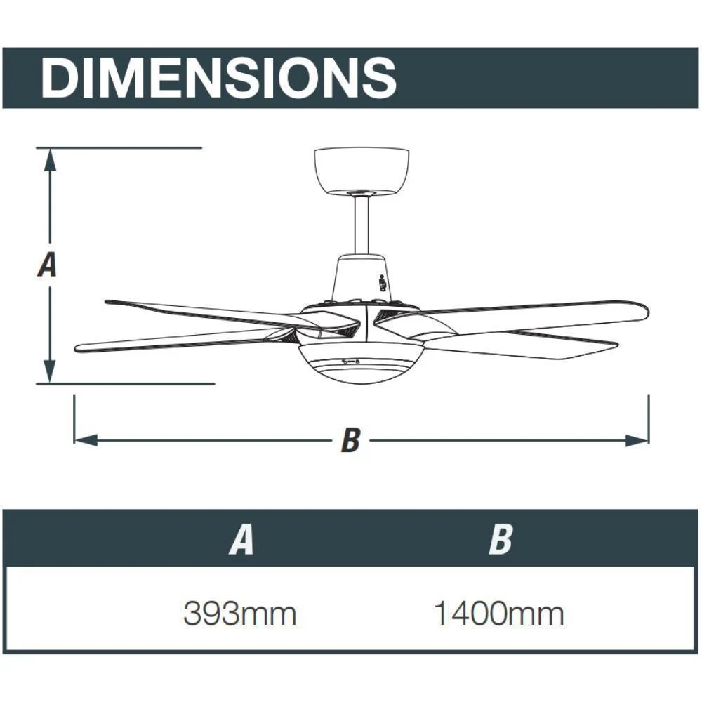 Ventair SPYDA-56-LIGHT - 4 Blade 1400mm 56" Fully Moulded PC AC Ceiling Fan With 20W LED Light - Image 7