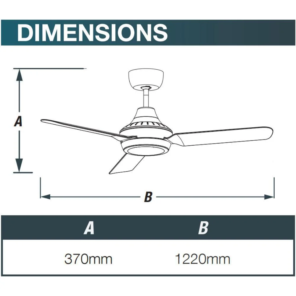 Ventair STANZA-48-LED-LIGHT - 3 Blade 1220mm 48" AC Ceiling Fan With 20W LED Light 4200K - Image 4