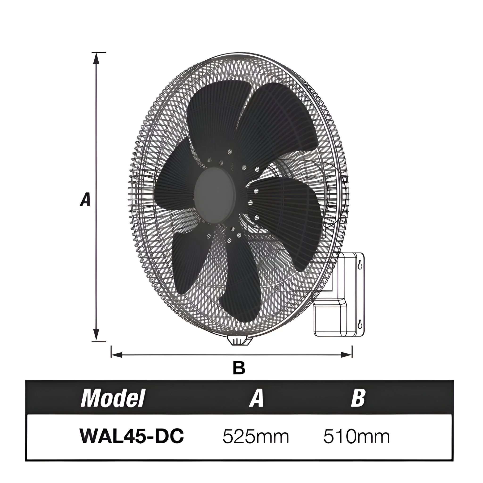 Ventair WALL DC 45cm Oscillating Wall-Mounted Fan - Matte Black Grille and Matte Black Aluminium Blades - Image 2