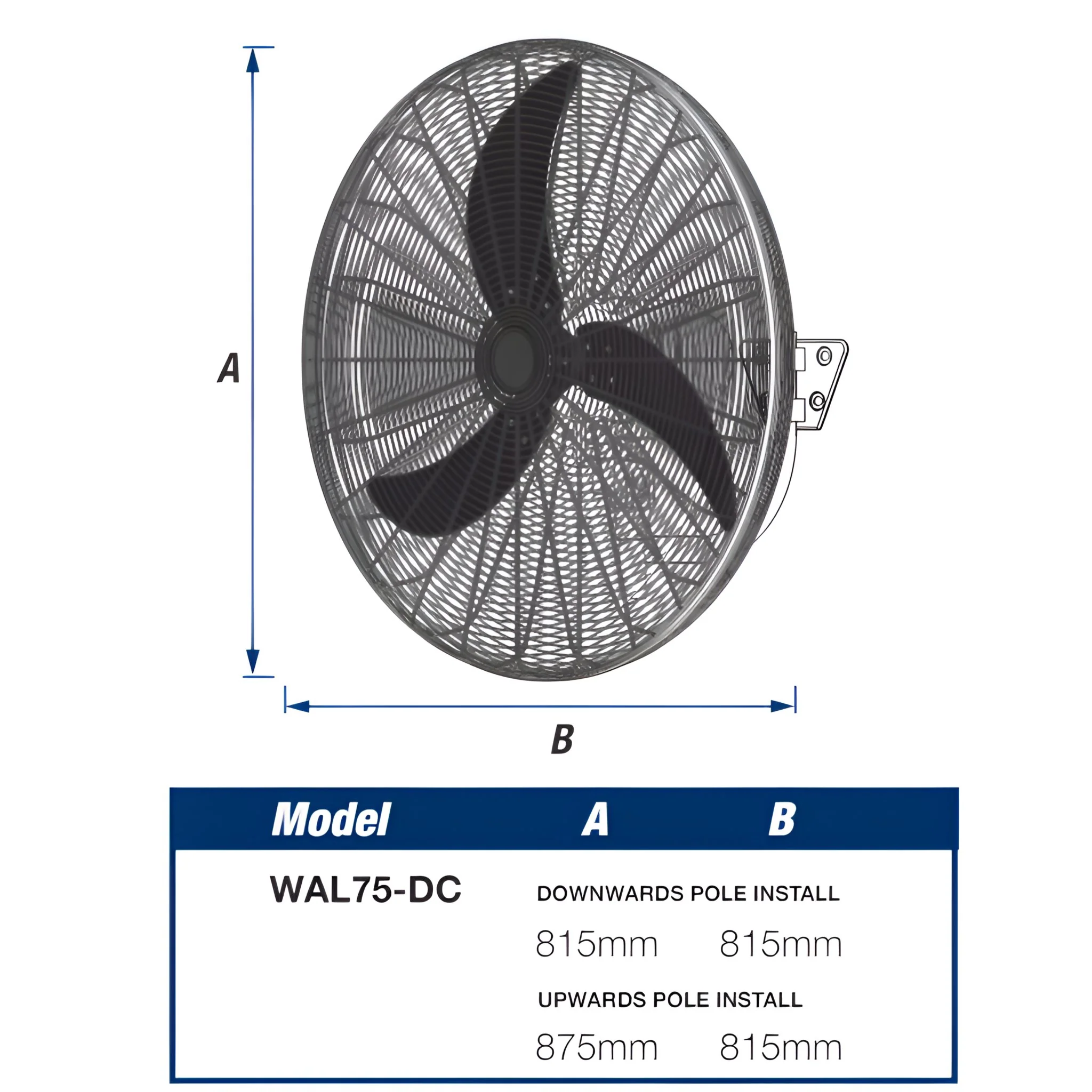 Ventair WALL DC 75cm Oscillating Wall-Mounted Fan - Matte Black Grille and Matte Black Aluminium Blades - Image 2