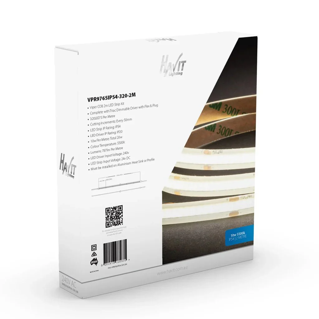 Viper COB LED Strip Kit 10w Per Metre 2m 3k, 4k, 5k Havit Lighting - VPR976XIP54-320-2M - Image 10