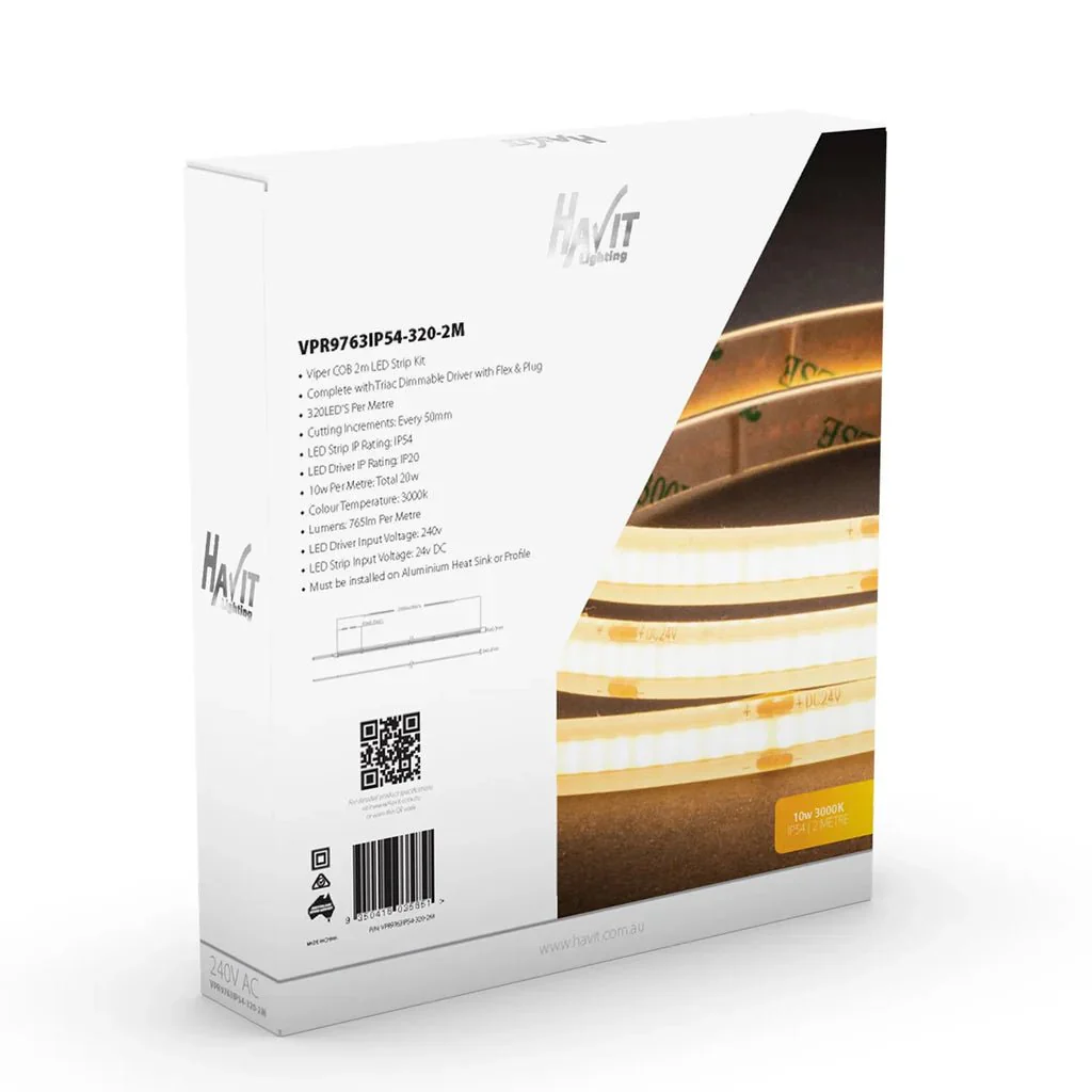 Viper COB LED Strip Kit 10w Per Metre 2m 3k, 4k, 5k Havit Lighting - VPR976XIP54-320-2M - Image 4